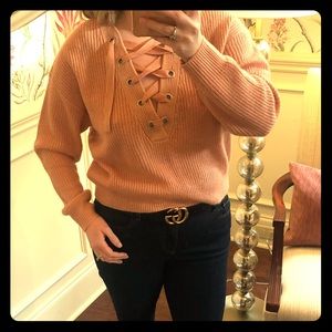 H&M mauve/rose pink lace front sweater